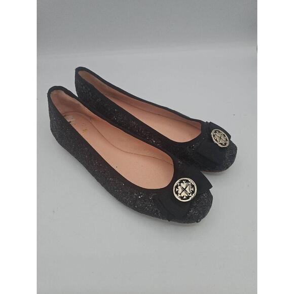 Kate Spade Black Glitter Bow Detail Ballet Flats Shoes US